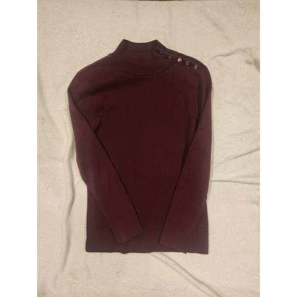 Chico's Ecovero Maroon Allure Side Button Mock Neck Sweater Size 1 M 8-10 - Picture 1 of 7